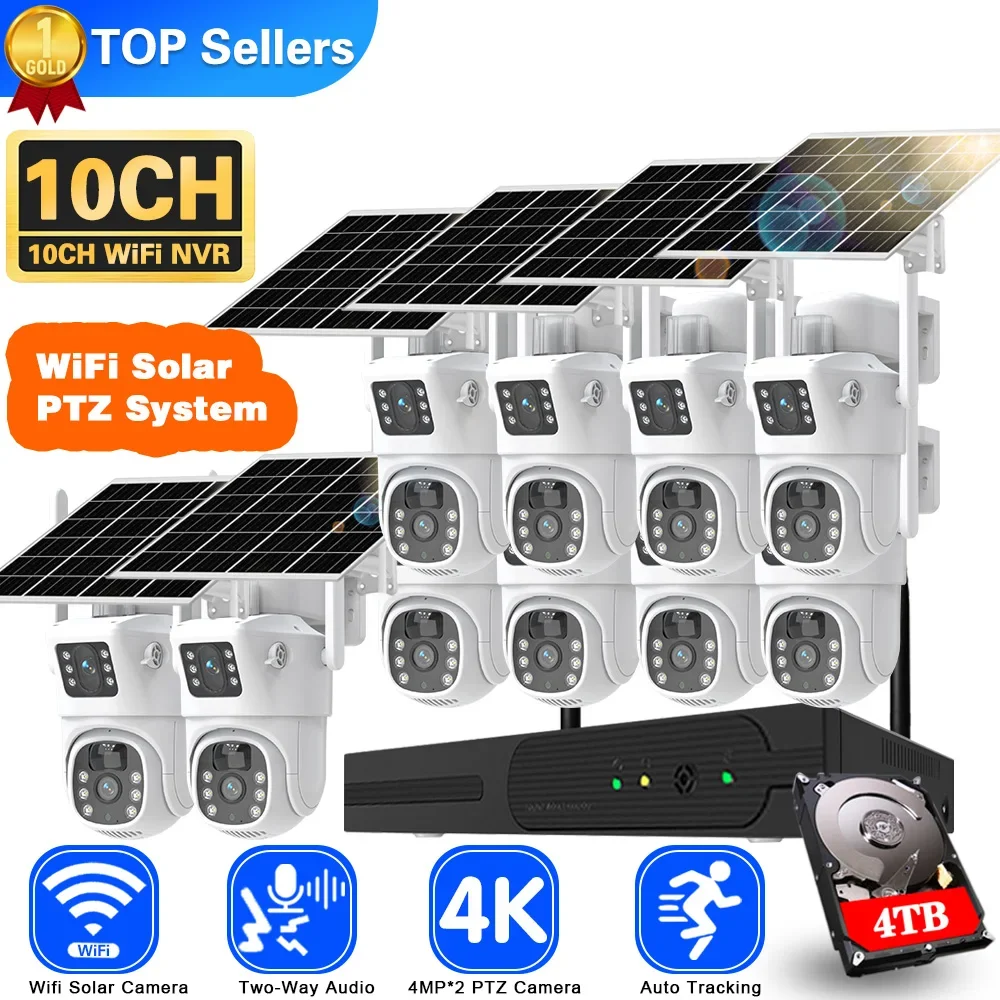 Nvr Kit 8 Channel - ระบบกล้องวงจรปิดพลังงานแสงอาทิตย์ Wi-Fi 4K 8MP สองเลนส์คู่ชุด NVR