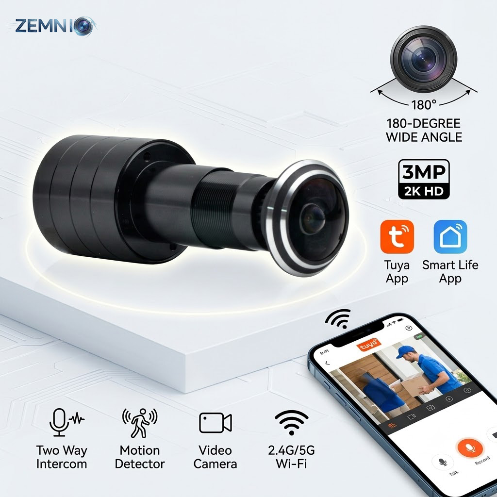 Peephole Camera Viewer - กล้องวงจรปิดแบบมองผ่านช่องประตู 3MP 2K WiFi, 180 องศา