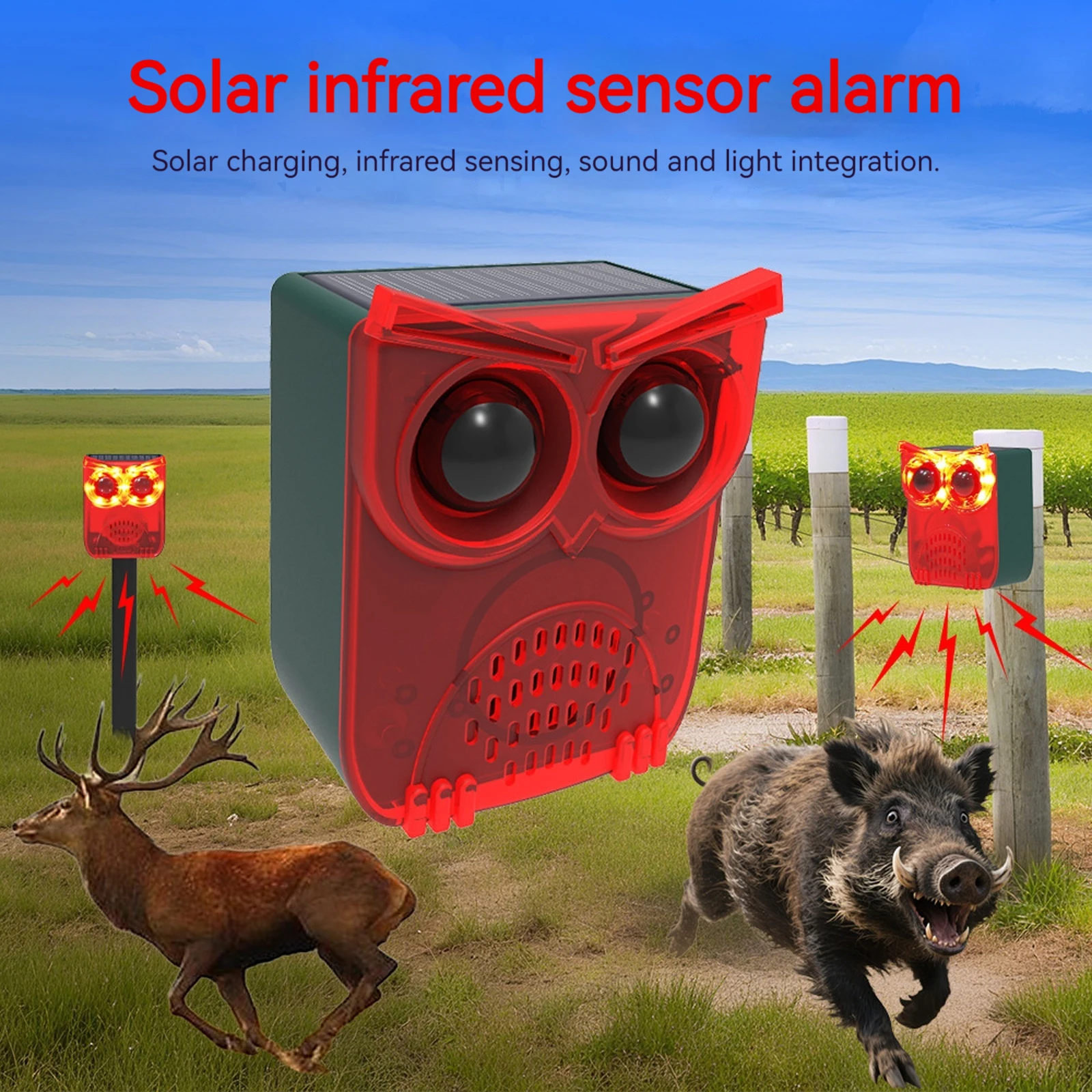 Pet Immune Pir Sensor - เครื่องไล่สัตว์กลางแจ้งแบบกันน้ำ ใช้พลังงานแสงอาทิตย์ พร้อมเซ็นเซอร์ตรวจจับความเคลื่อนไหว เสียงสุนัขเห่าและเสียงปืน ไล่แรคคูน หมี
