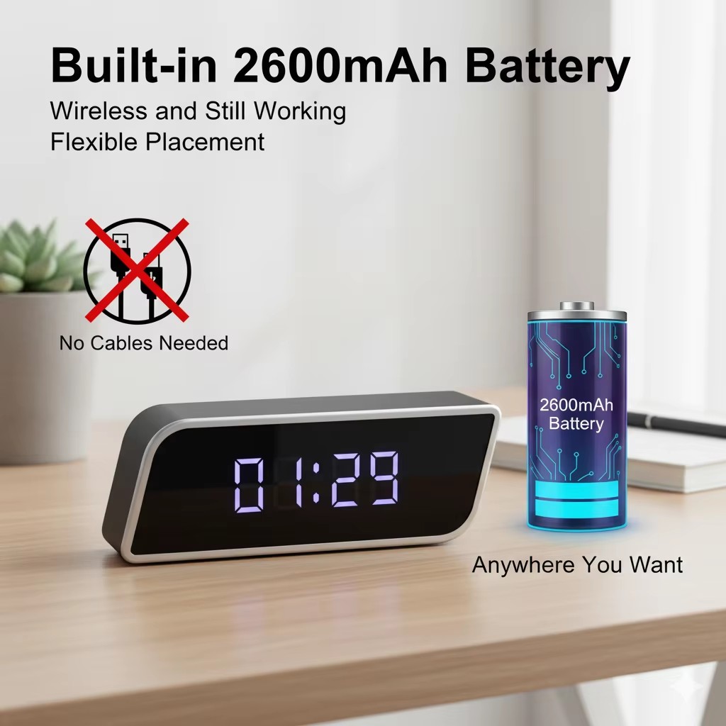 Hidden Camera Clock - กล้องนาฬิกาดิจิตอล 1080P FHD กล้องไร้สาย WiFi พร้อมระบบมองเห็นในเวลากลางคืน