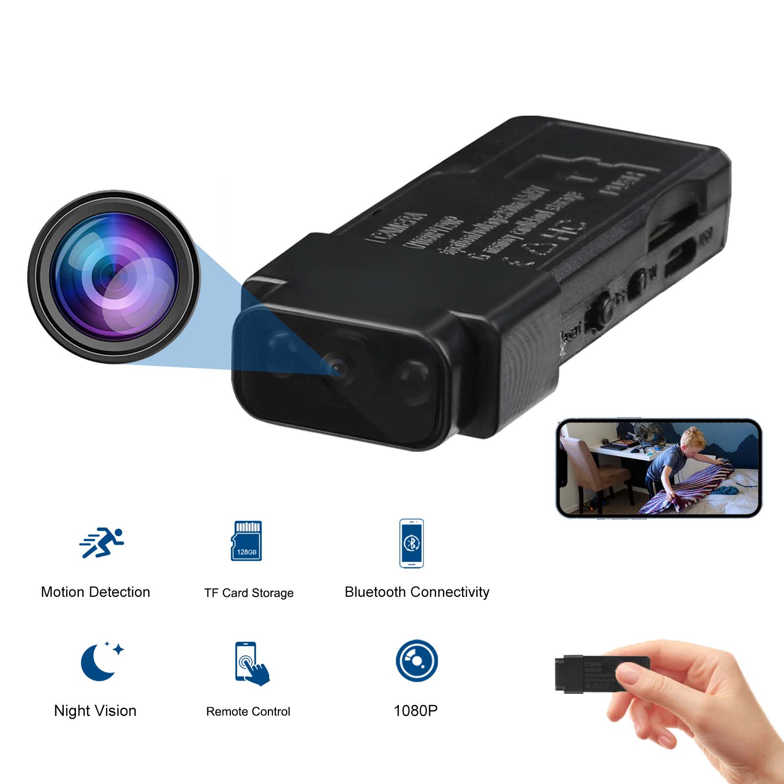 Hidden Camera Clock - มินิกล้องในร่มขนาดเล็ก WiFi Nanny Cam สําหรับ Home/office