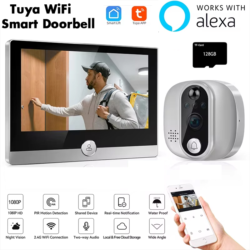 Peephole Camera Viewer - Tuya Video Doorbell 1080P WiFi Peephole