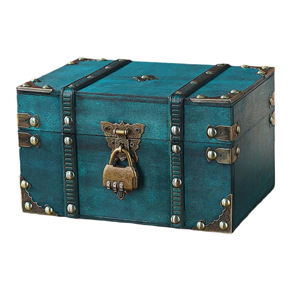 Home Security Key Box - กล่องไม้เก็บของมีค่าพร้อมกุญแจและรหัสผ่าน สไตล์เรโทร สำหรับตกแต่งบ้านหรือสำนักงาน