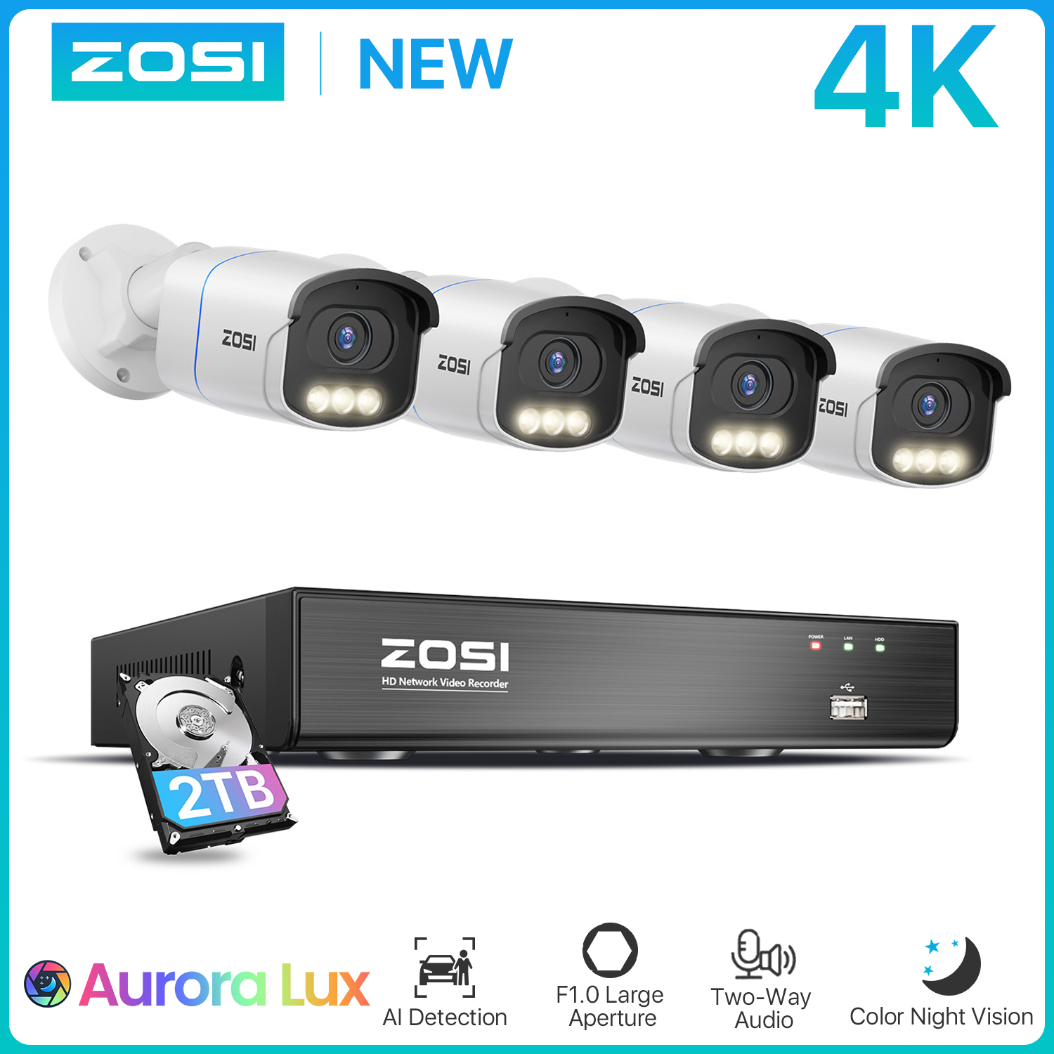Nvr Kit 8 Channel - ZOSI 4K PoE ระบบกล้องรักษาความปลอดภัย 8MP/5MP C186