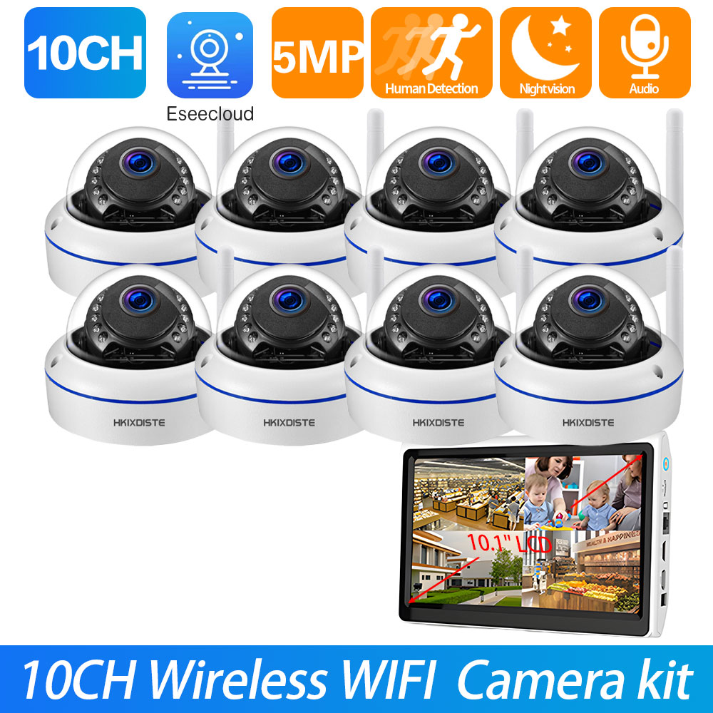 Nvr Kit 8 Channel - ชุดกล้องวงจรปิดไร้สาย 8CH 5MP สำหรับภายในบ้าน ระบบกล้องโดมเฝ้าระวัง P2P