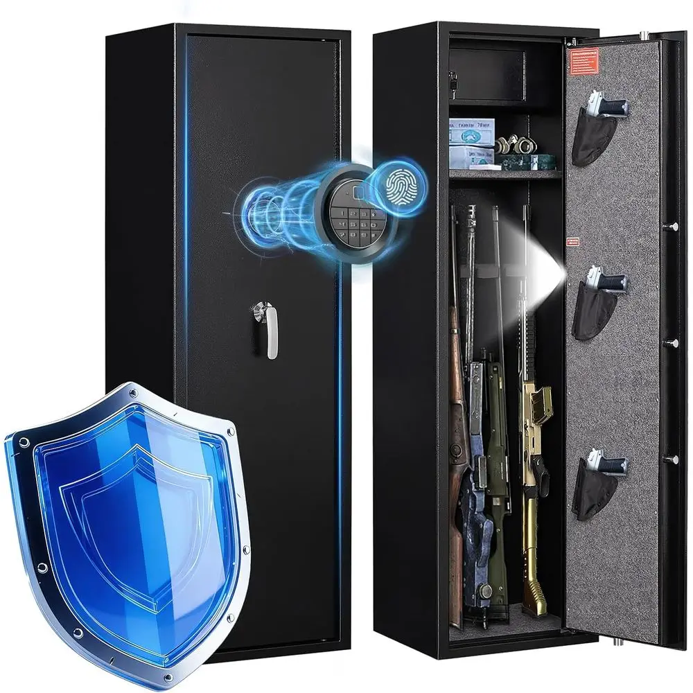 Home Security Safe - ตู้เซฟไบโอเมตริกซ์แบบสแกนลายนิ้วมือ - จุปืนยาวและปืนพกได้ 8-10 กระบอก, ระบบรักษาความปลอดภัยภายในบ้าน,