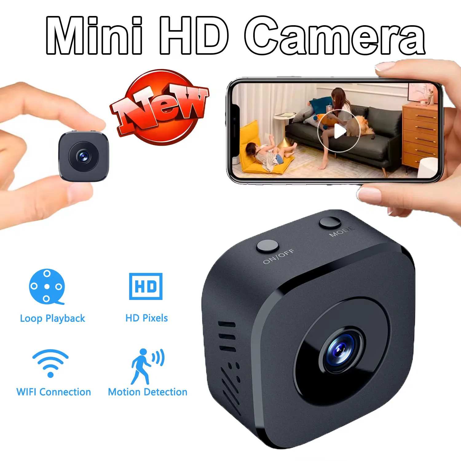 Home Security Hidden Cameras - กล้องรักษาความปลอดภัยมินิฟูลคัลเลอร์ไนท์วิชั่นความละเอียดสูงอินเตอร์เน็ตไร้สายมอนิเตอร์กันน้ำตรวจจับการเคลื่อนไหวการเฝ้าระวังสมาร์ทโฮม