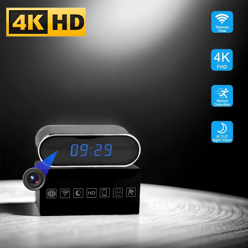 Hidden Camera Clock - รุ่นอัปเกรดใหม่, กล้องขนาดเล็ก 4K FHD, ความคมชัดที่ดีขึ้น, มองเห็นในเวลากลางคืนด้วยอินฟราเรด,