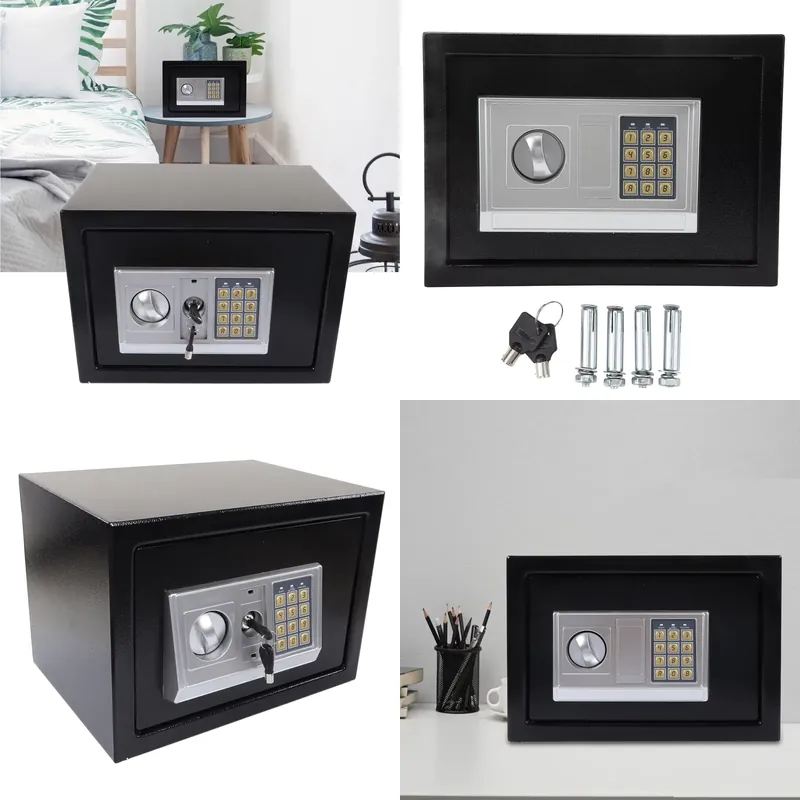 Home Security Key Box - ตู้เซฟดิจิตอลแบบอเมริกัน ปลดล็อคด้วยรหัสผ่านและกุญแจ ตู้เซฟอิเล็กทรอนิกส์อเนกประสงค์ ตู้เก็บของนิรภัยสำหรับบ้าน ตู้เซฟอิเล็กทรอนิกส์